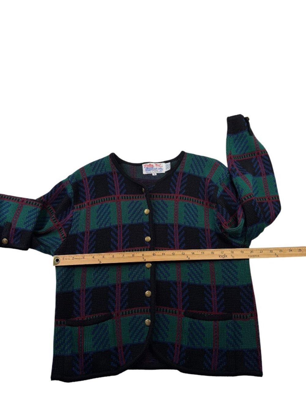 Vintage 80s tally ho plaid button front preppy cardigan sweater 2XL - Picture 8 of 10